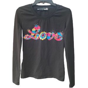 Love Moschino Black Long Sleeve Floral LOVE Tee - 12